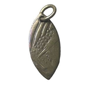 VTG Etched Brass Pendant Marquise Leaf Charm Bronze Tone Dotted Geometric .75"